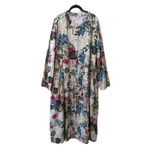 Unbranded Tropical Print Banded Collar Buttoned Shirt Front Plus Size Dress (3X)